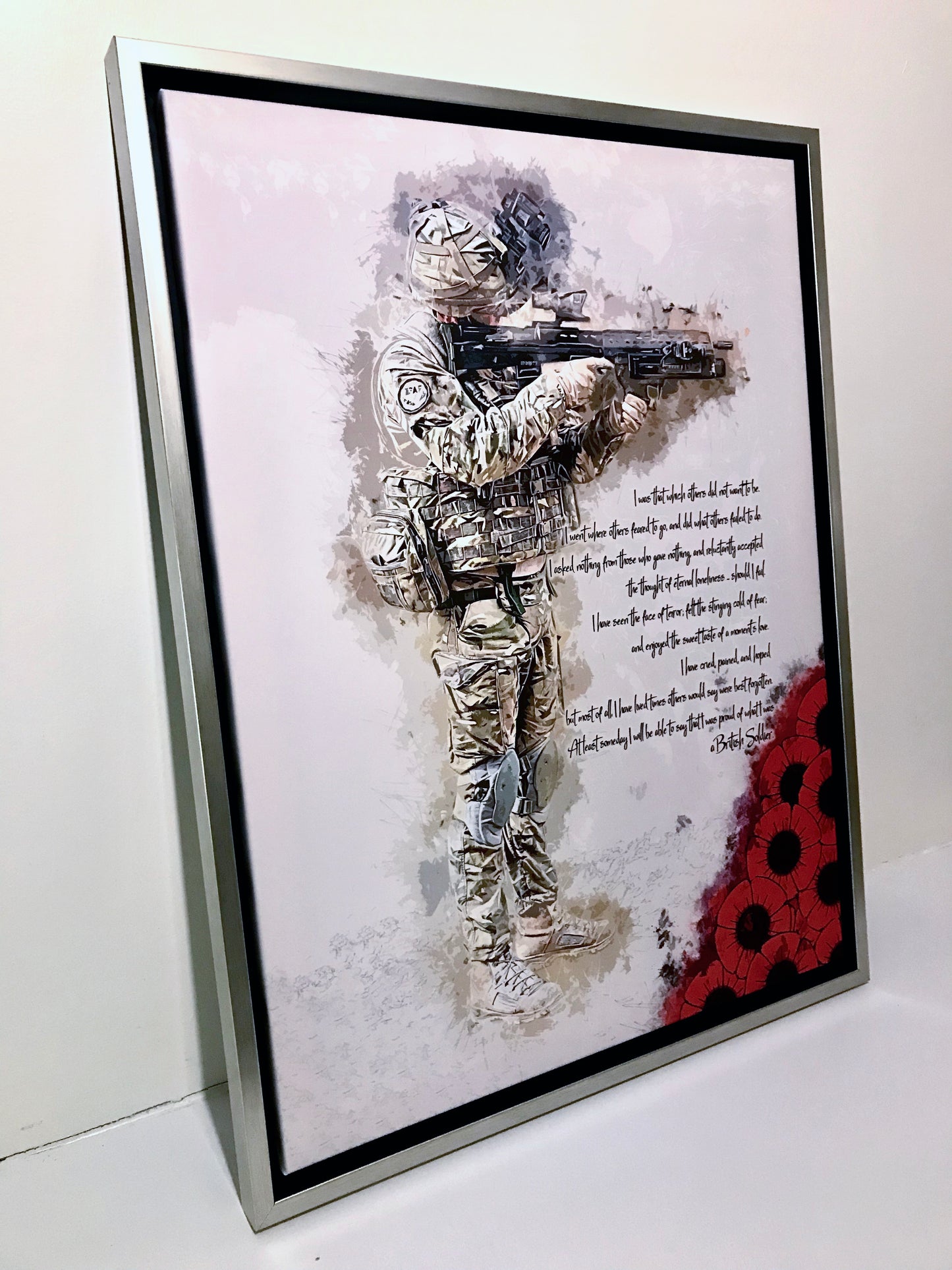 A British Soldier Poem: Poppy Canvas with floating shadow frame