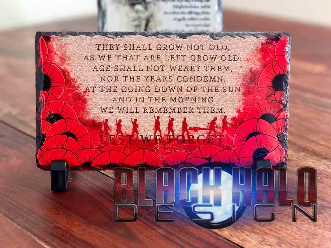 (NEW) Lest We Forget: Poppy Natural Rock Slate with Stands Panoramic