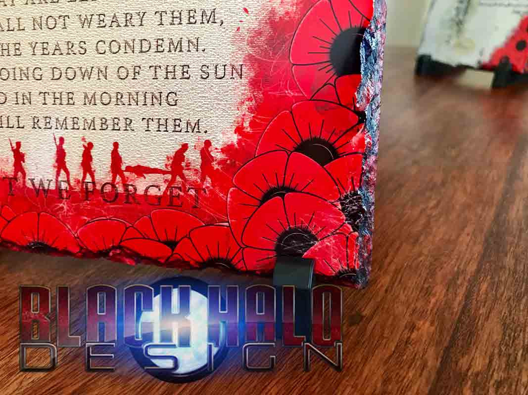 (NEW) Lest We Forget: Poppy Natural Rock Slate with Stands Panoramic