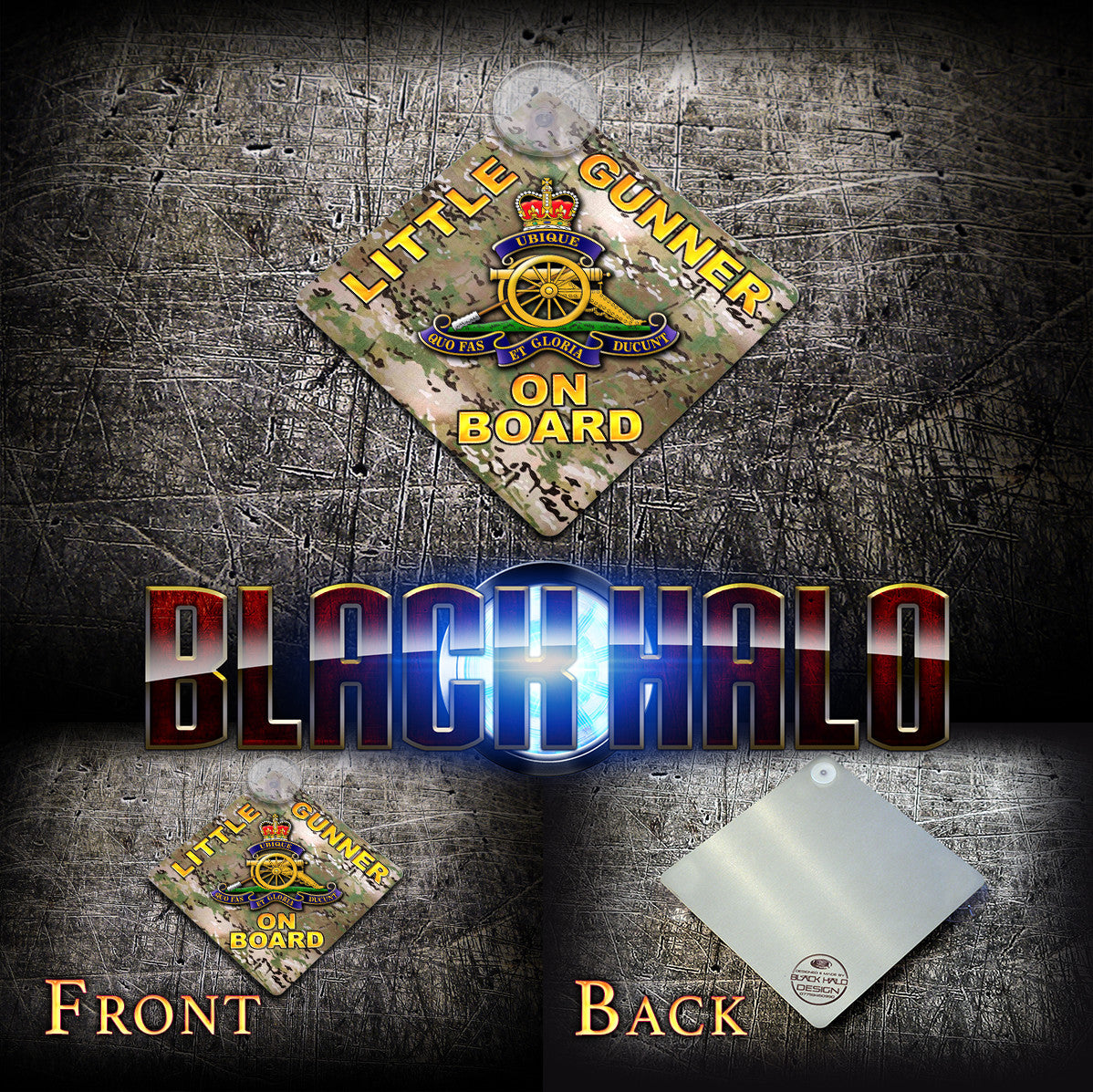 THE REGIMENT OF THE ROYAL ARTILLERY: LITTLE GUNNER ON BOARD METAL CAR WINDOW SIGN - Black Halo Design