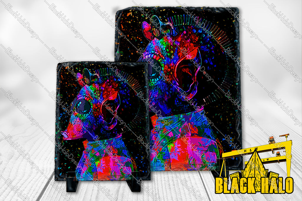 Star Wars Inspired Greedo artwork on Natural Rock Slate with Stands