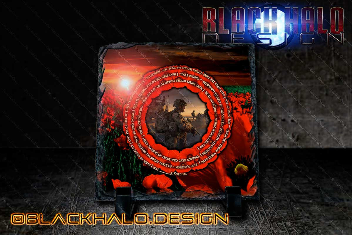 (NEW) A Soldiers Poem: Poppy Natural Rock Slate with Stands #Army #Afghanistan - Black Halo Design
- 2