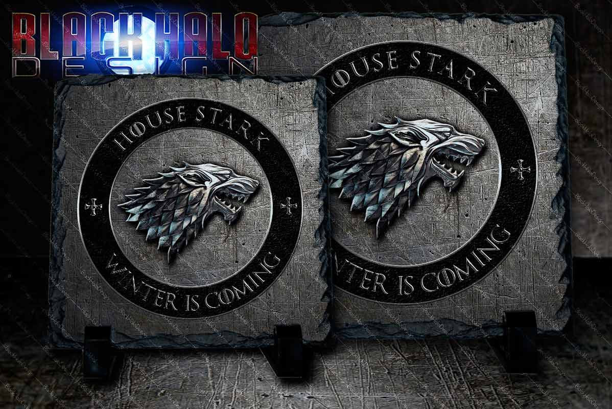 Game of Thrones: House Stark: Wolf Natural Rock Slate with Stands #WinterIsComing - Black Halo Design
- 1