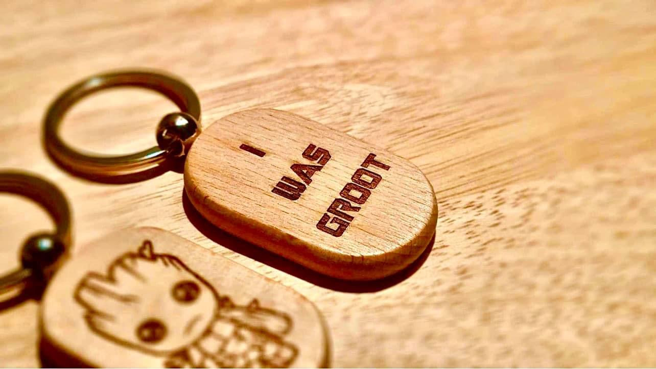 I was Groot engraved hardwood keyring