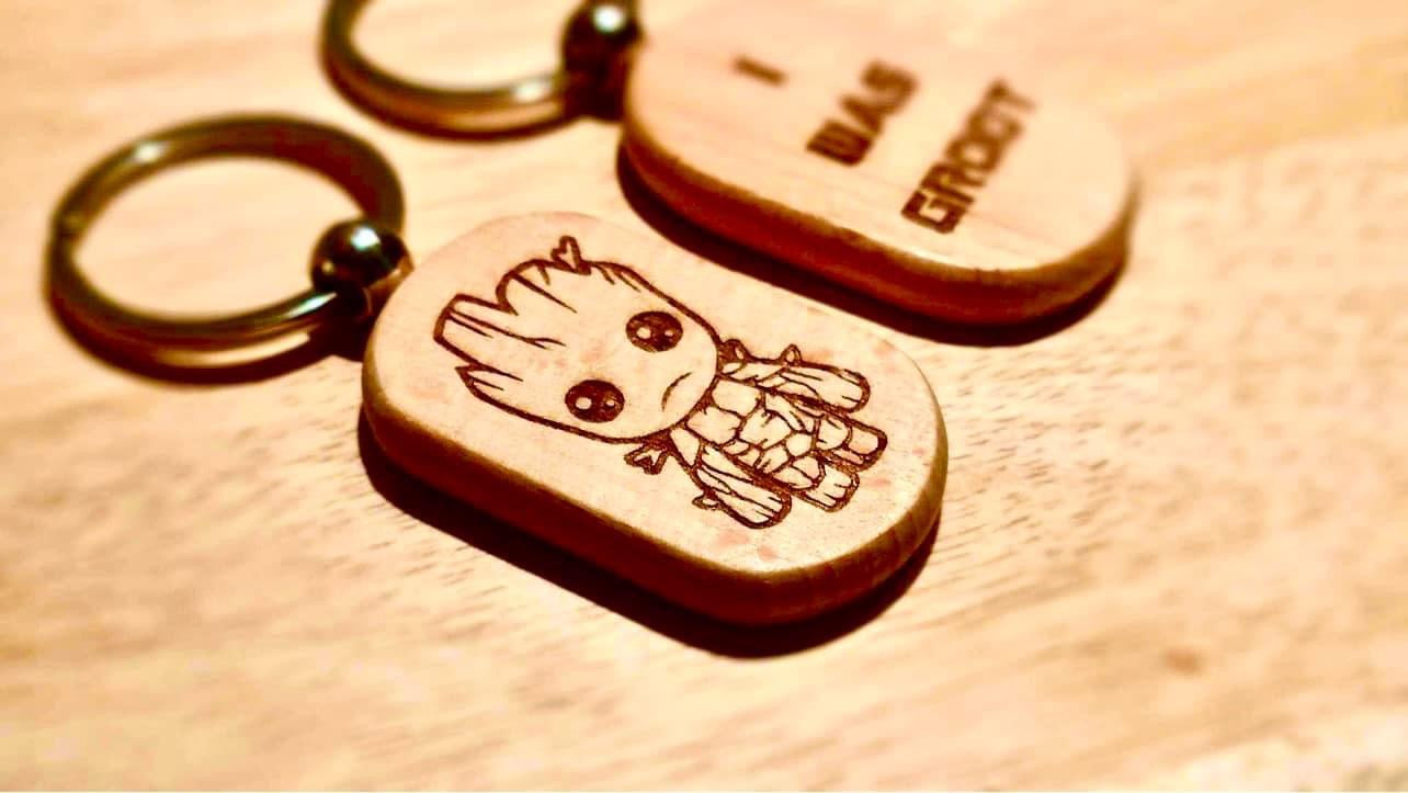 I was Groot engraved hardwood keyring