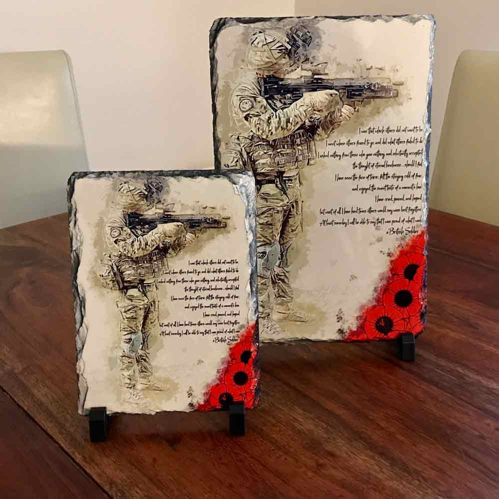 (NEW) A Soldiers Prayer: Poppy Natural Rock Slate with Stands