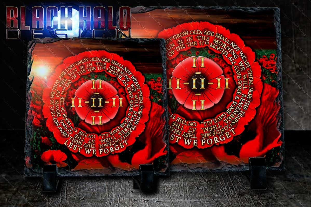 (NEW) 11-11-11:On the 11th Hour of 11th Day of the 11th Month Poppy Natural Rock Slate with Stands #Somme - Black Halo Design
