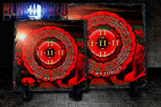 (NEW) 11-11-11:On the 11th Hour of 11th Day of the 11th Month Poppy Natural Rock Slate with Stands #Somme - Black Halo Design
