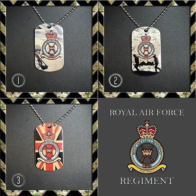 ★ CHOICE OF ROYAL AIR FORCE REGIMENT ★ DOG TAG NECKLACE/KEY RING/KEYRING/DOGTAG - Black Halo Design
 - 1