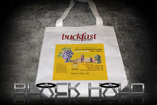 NEW BUCKFAST TONIC WINE POLYESTER TOTE BAG - Black Halo Design
