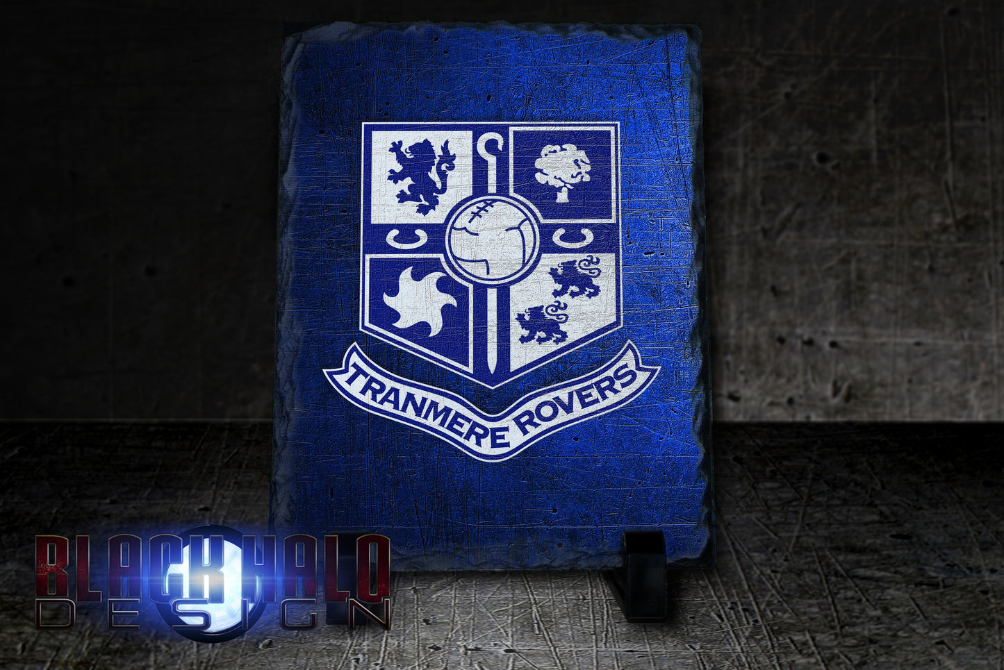TRANMERE ROVERS RECTANGULAR NATURAL ROCK SLATE (CAN BE PERSONALISED) - Black Halo Design
 - 1