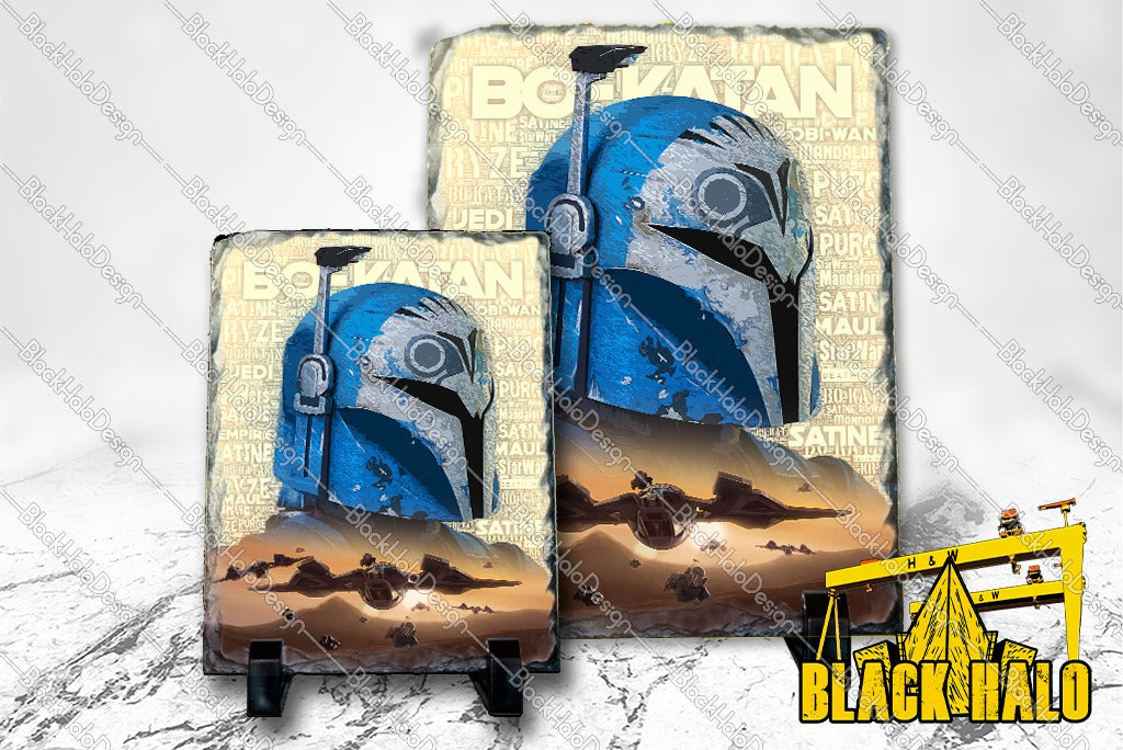 Star Wars Inspired Bo-Katan Double exposure artwork on Natural Rock Slate