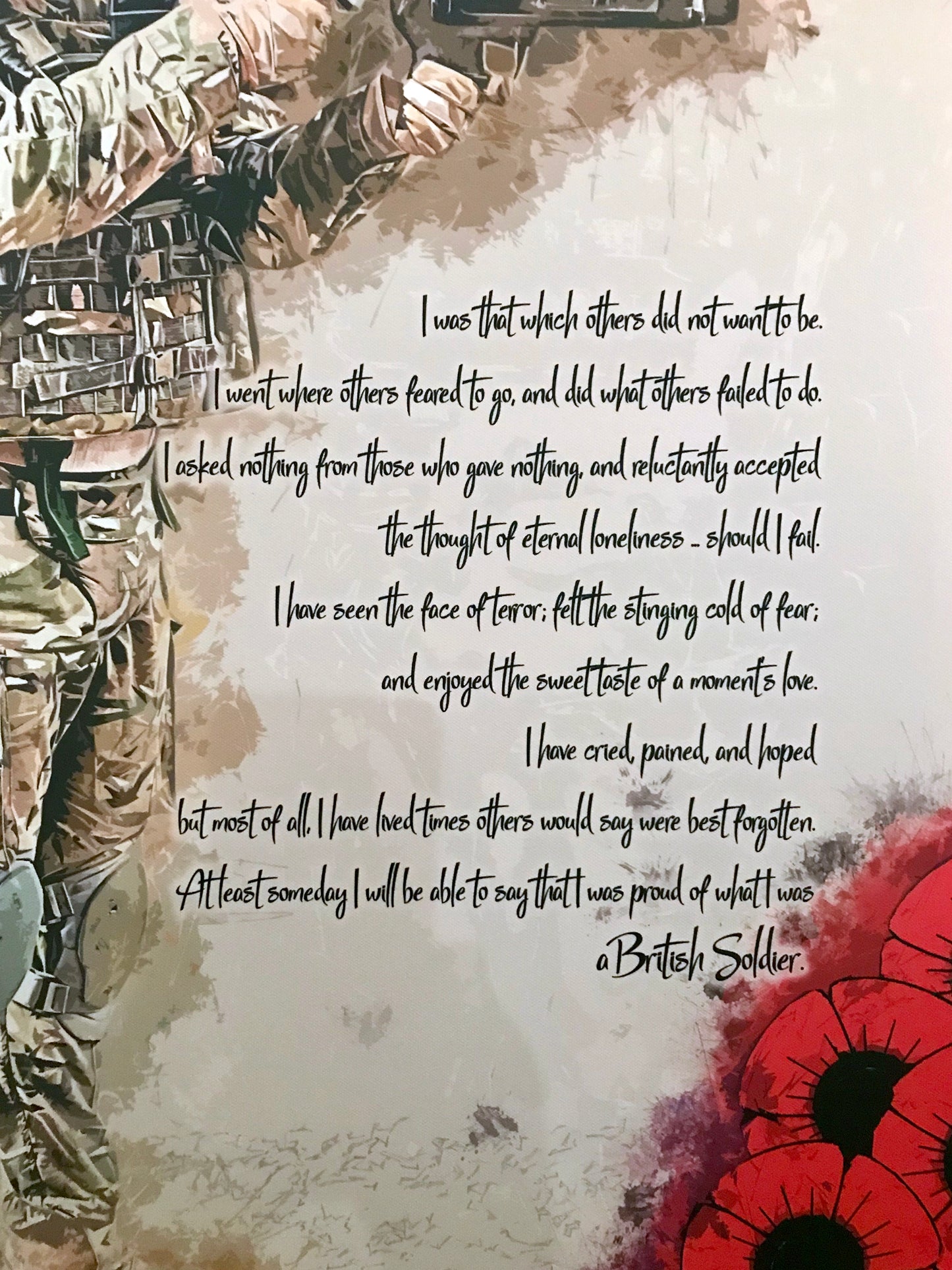 A British Soldier Poem: Poppy Canvas with floating shadow frame