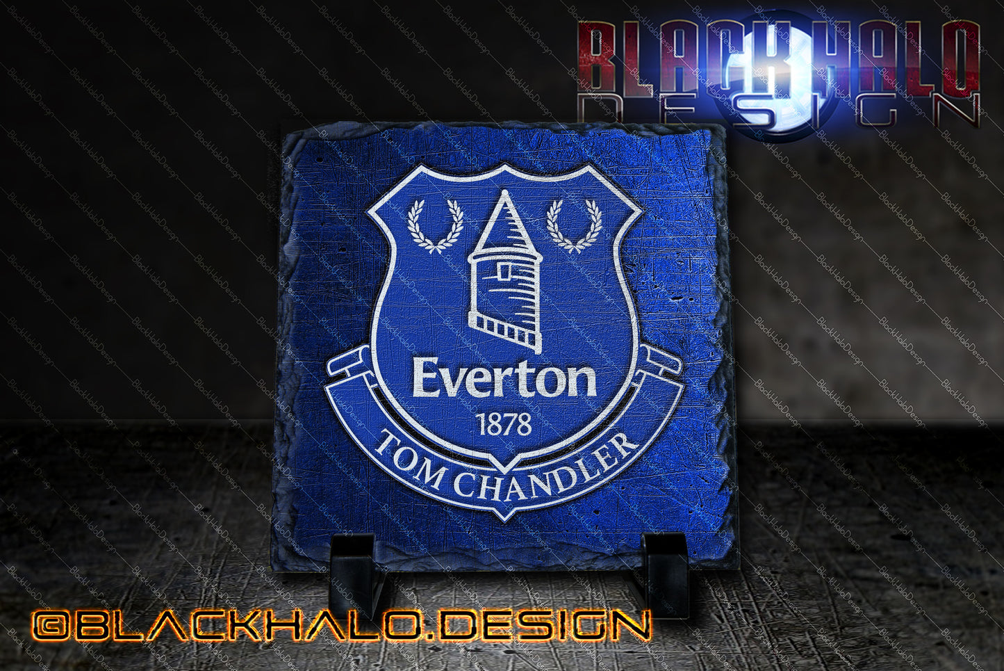 Everton Square Natural Rock Slate Standard or Personalised - Black Halo Design
 - 2