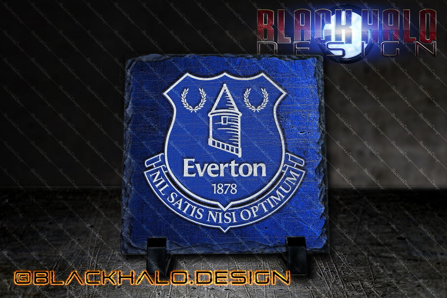 Everton Square Natural Rock Slate Standard or Personalised - Black Halo Design
 - 1