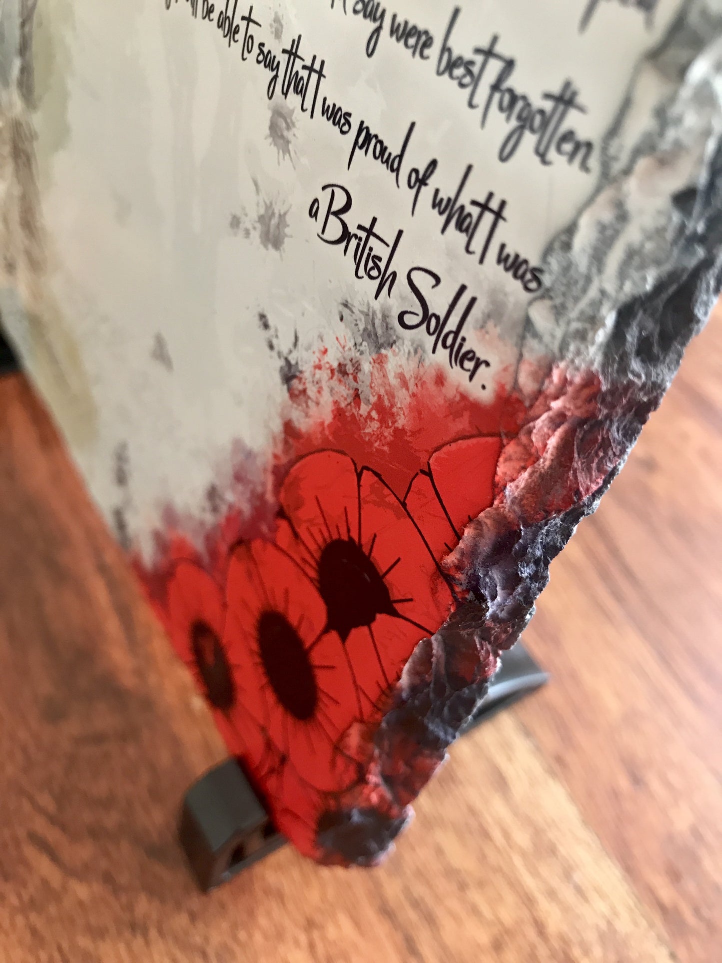 A British Soldier Poem: Poppy Natural Rock Slate with Stands