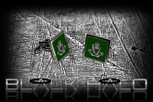 NORTH IRISH HORSE METAL CUFFLINKS IN PRESENTATION BOX #Green - Black Halo Design
