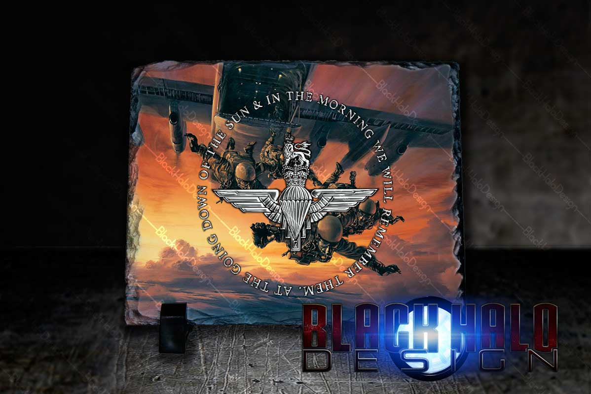 The Parachute Regiment (Para) Natural Rock Slate with Stands #Chrome #Halo - Black Halo Design
