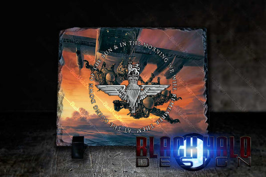The Parachute Regiment (Para) Natural Rock Slate with Stands #Chrome #Halo - Black Halo Design
