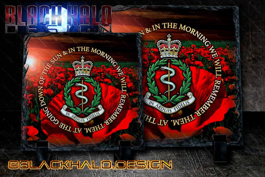 Royal Army Medical Corps: Poppy Natural Rock Slate with Stands