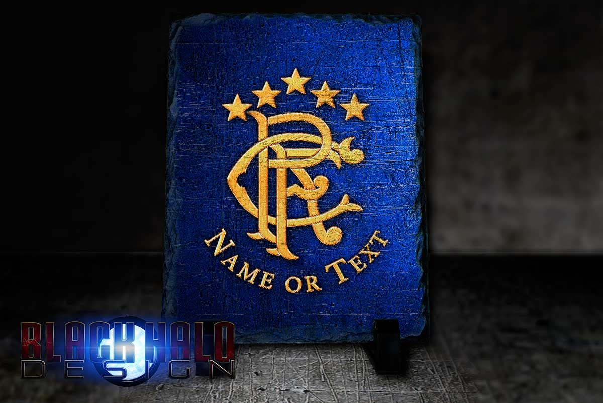 Glasgow Rangers FC Personalised Natural Rock Slate (Gers) - Black Halo Design
 - 2