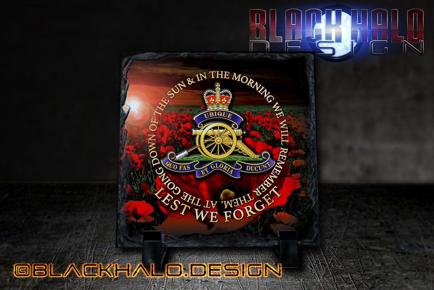 The Regiment Of The Royal Artillery: Lest We Forget Natural Rock Slate (150mm x 150mm) - Black Halo Design
