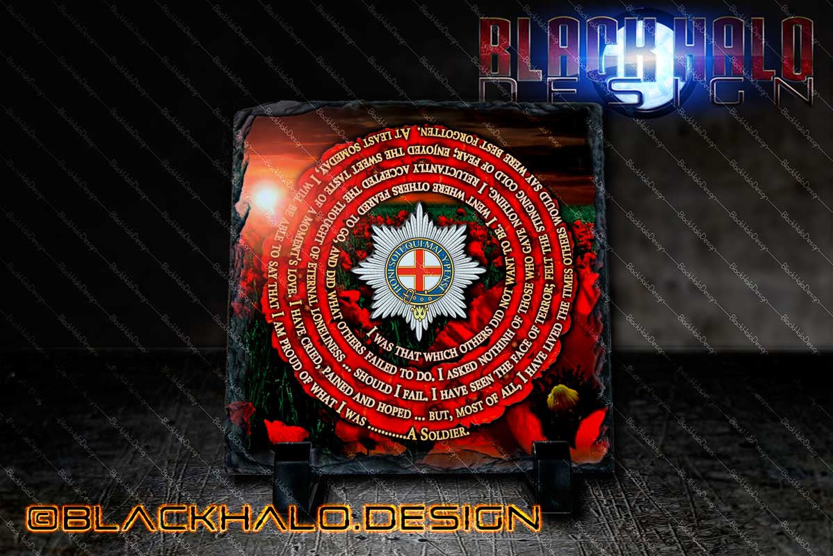 The Coldstream Guards: Choice of Natural Rock Slate with Stands (150mm x 150mm) - Black Halo Design
 - 2