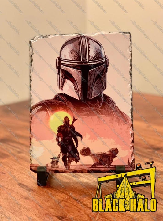 Star Wars the Mandalorian inspired artwork on Natural Rock Slate in choice of sizes