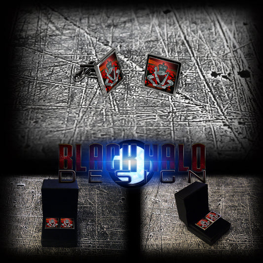 NORTH IRISH HORSE: POPPY FIELD (ARMY) METAL SQUARE CUFFLINKS (YEOMANRY/SOMME) - Black Halo Design
