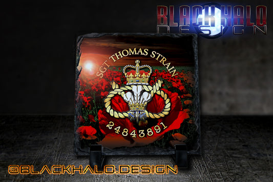 Personalised Staffordshire Regiment Natural Rock Slates 150mm x 150mm - Black Halo Design
 - 2